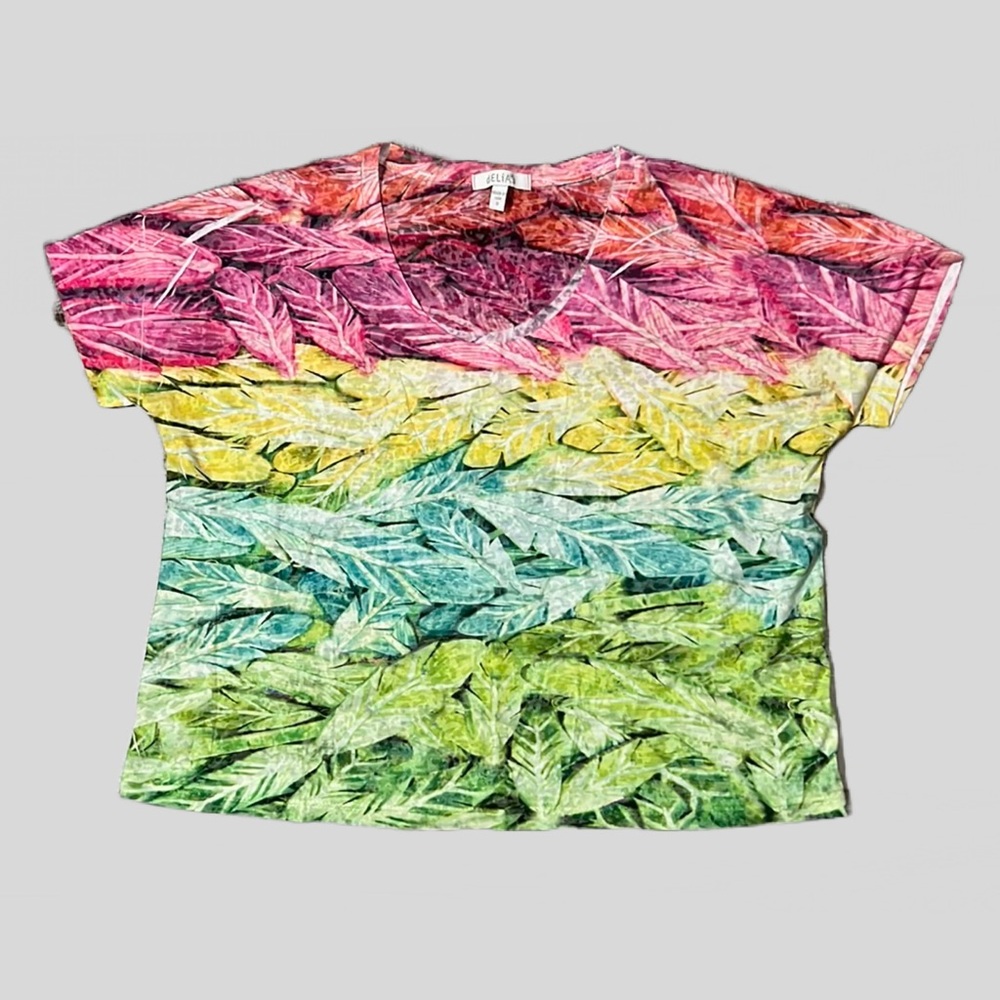 Delia's Rainbow Tropical Leaves Striped Print Crop Top Size Small Tee T-Shirt